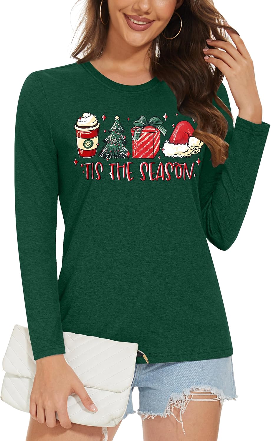 Christmas Shirts for Women: Merry Christmas Letter Print T-Shirts Xmas Tree Graphic Long Sleeve Tops - Image 4
