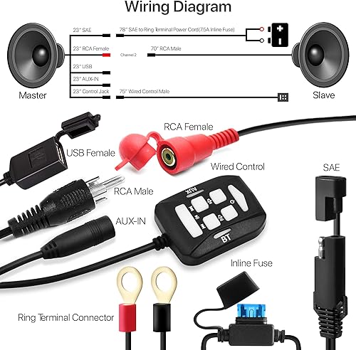 Miniatura 6 de GoHawk - Amplificador todo en uno de 4.5 pulgadas, rango completo, impermeable, Bluetooth, bocinas estéreo de motocicleta con AUX para manubrio de