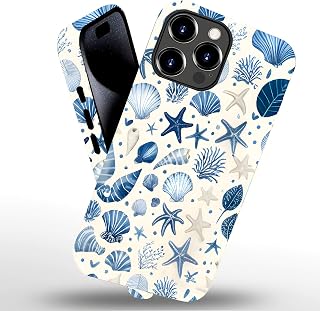 Summer Coastal Seashell Pattern for iPhone 15 Pro Max Case, [Compatible with Magsafe], Shockproof Protection, Blue and White Design (for iPhone 15 Pro Max)