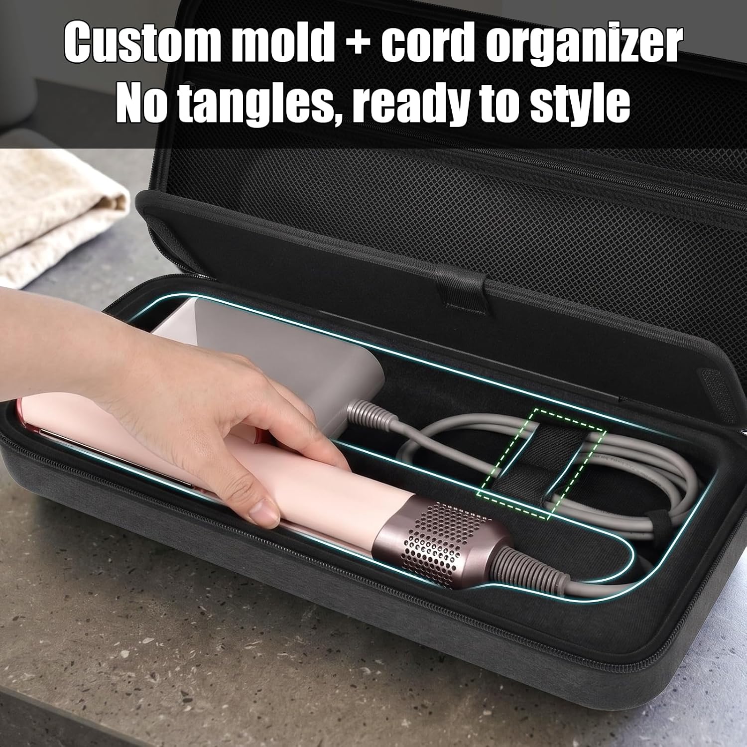 Hard Travel Case for Dyson Airstrait Straightener- Splash-Proof & Impact-Resistant Carrying Storage Bag Compatible with Dyson Airstrait HT01 Corrale Hair Straightener and Styler & Power Supply(Black)