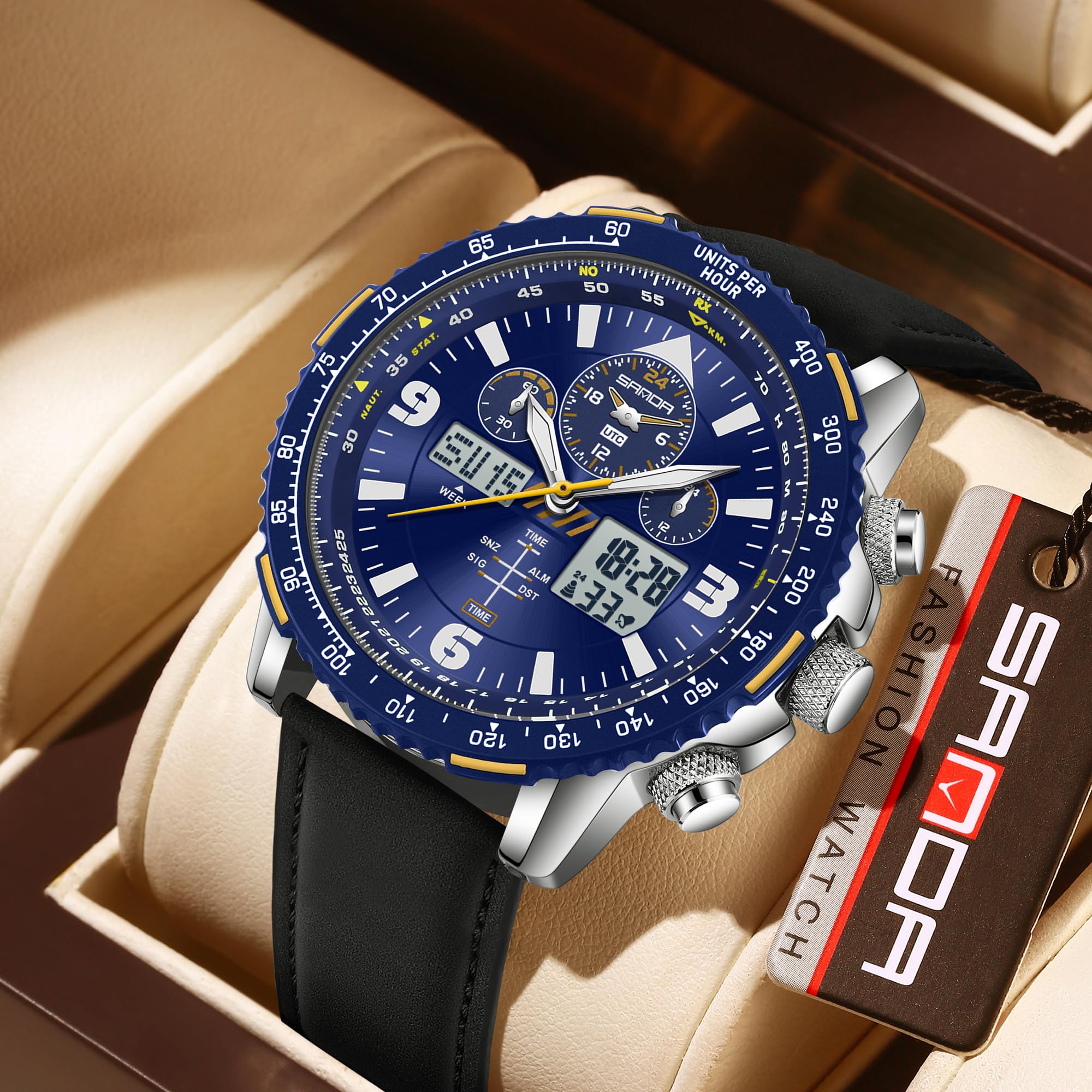 Gosasa Fashion Casual Herren Analog Digital Quarz Uhr mit Lederband