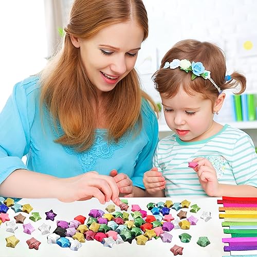 Miniatura 5 de JINSTABAG 720 hojas de tiras de papel de estrella de origami, tiras de papel de estrella con purpurina de 18 colores, papel de estrella de la suerte