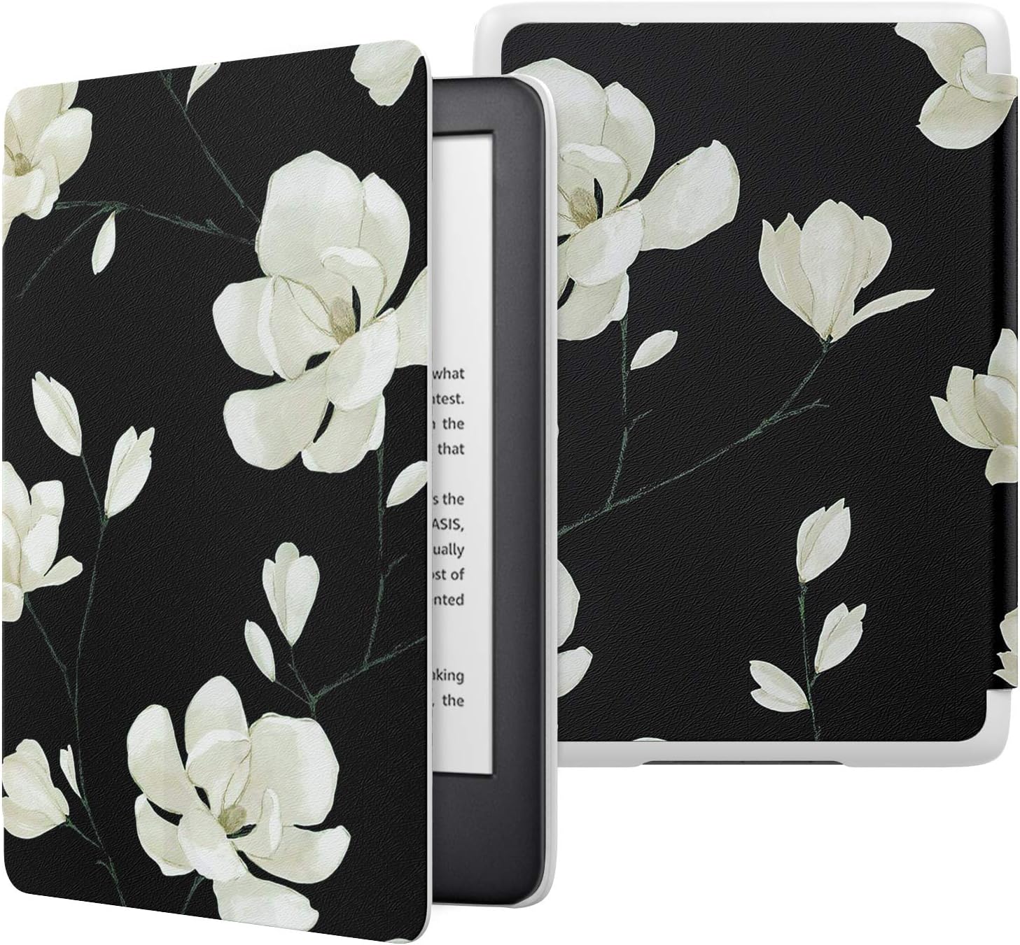 MoKo Case Fits All-New Kindle (10th Generation - 2019 Release Only), Thinnest Protective Shell Cover with Auto Wake/Sleep, Will Not Fit Kindle Paperwhite 10th Generation 2018 - Black & White Magnolia