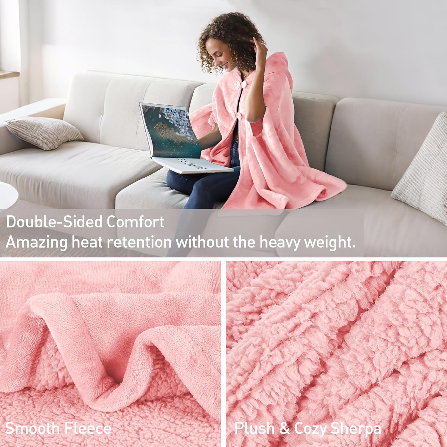 Catalonia Women's Poncho Cape, Oversized Sherpa Fleece Cloak Coat, Snuggly Hooded Wearable Blanket, Gift Idea for Women Mom - Image 5