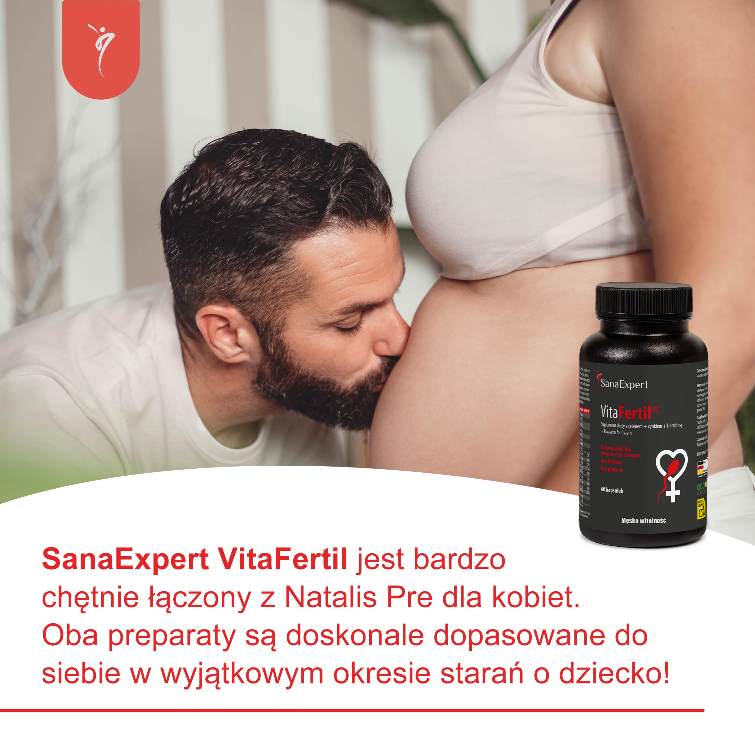 SanaExpert VitaFertil – suplement diety dla mężczyzn – z L-argininą, cynkiem i niezbędnymi witaminami – 60 kapsułek – wyprodukowano w Niemczech