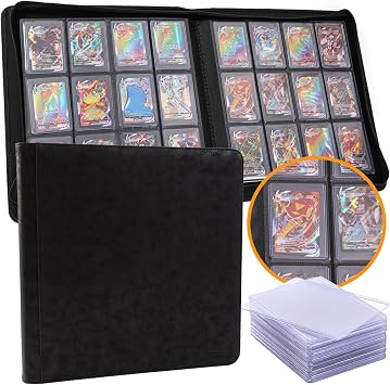 Toploader Binder | Holds 384 Toploaders | 24 Toploaders INCLUDED | 12-Pocket | Ringless Double-Sided Pockets for TCG, Sports | Premium Top Loader Storage Black