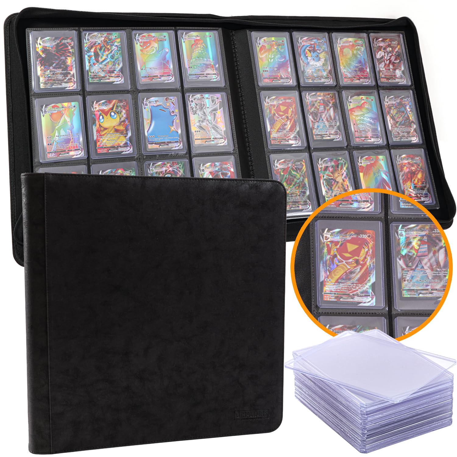 Bihalimrs Toploader Binder | Holds ??? Toploaders | 2? Toploaders INCLUDED | ??-Pocket | Ringless Double-Sided Pockets for TCG, Sports | Premium Top Loader Storage (Black)