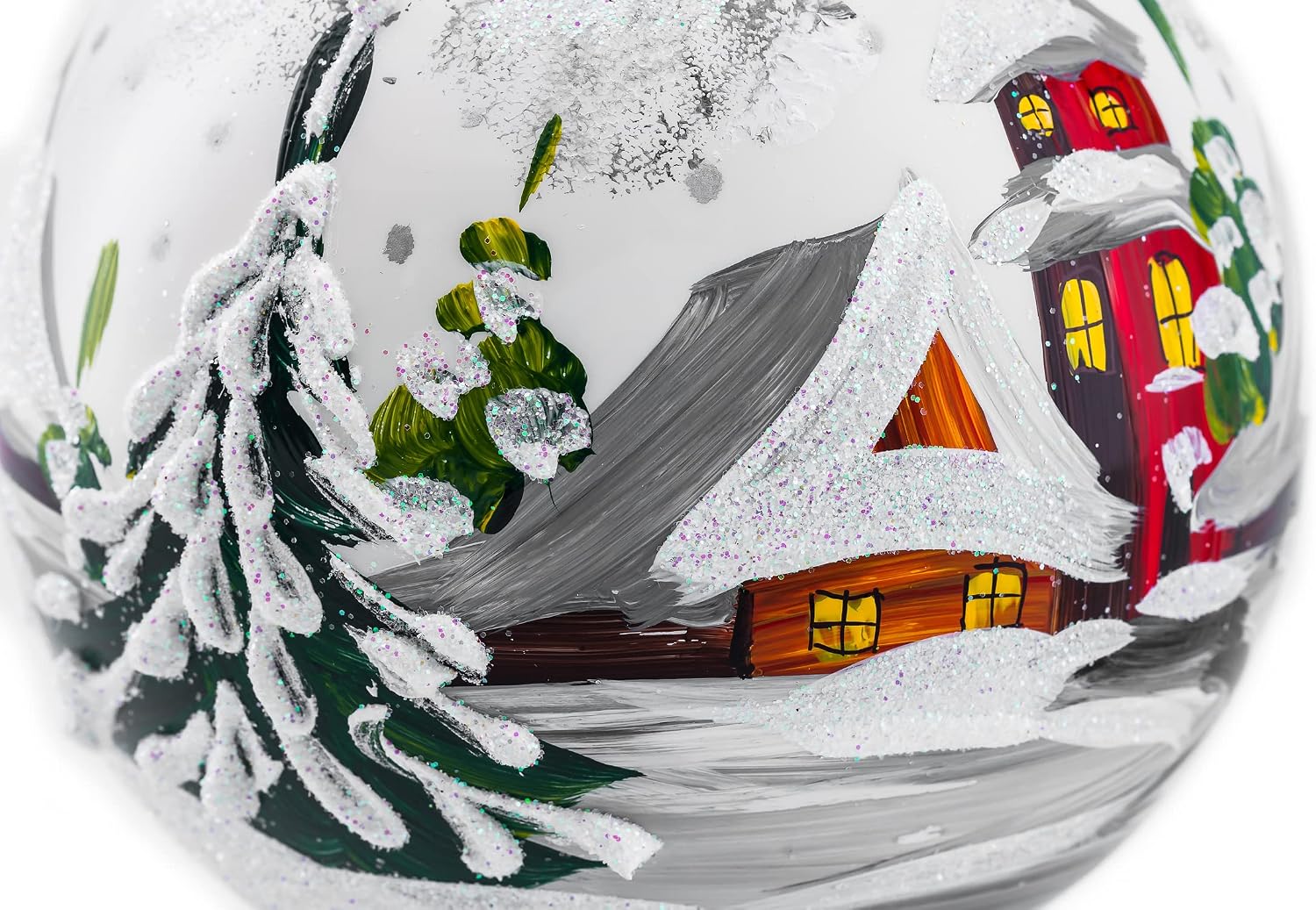 White Glossy Christmas Ornament Polish Blown Glass Ball Large Bauble 6 inch/150mm Hand Painted The First Snow