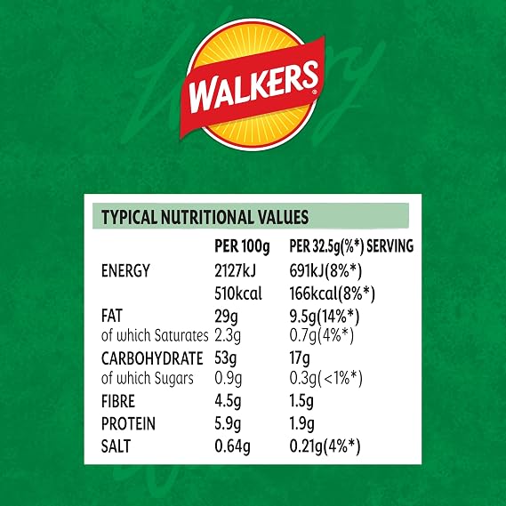 Walkers Salt & Vinegar Crisps 32.5g (Case of 32)