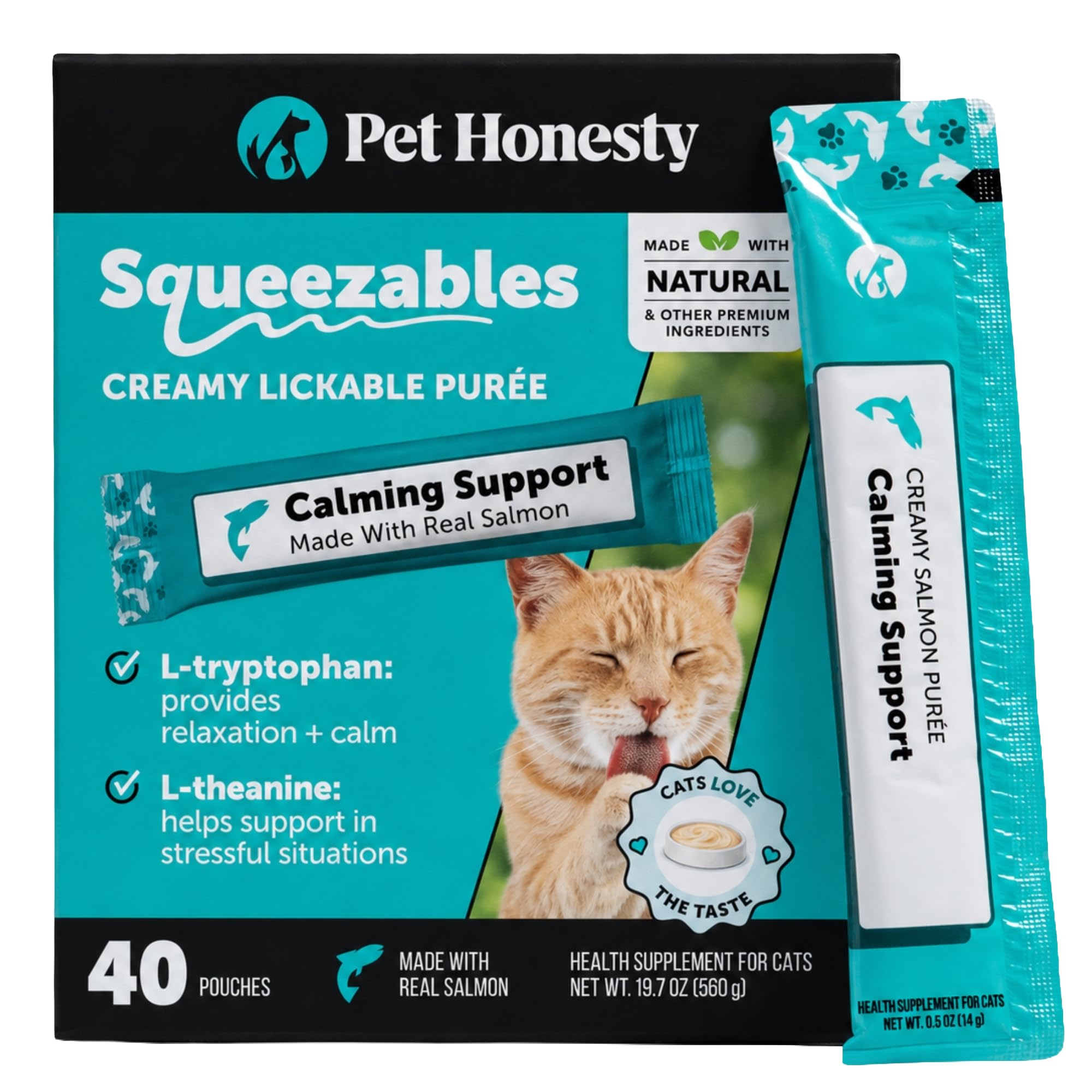 Pet Honesty Vet Backed Cat Calming Supplement Puree, Salmon, 40 Ct