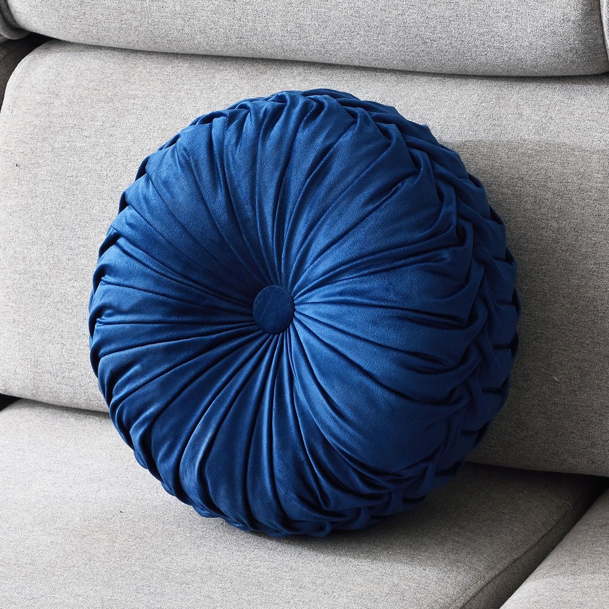 Round Throw Pillow Velvet 1 Pcs 14.17" Home Decoration Pleated 3D Pumpkin Pillow Cushion for Couch Chair Bed Car (Red)
