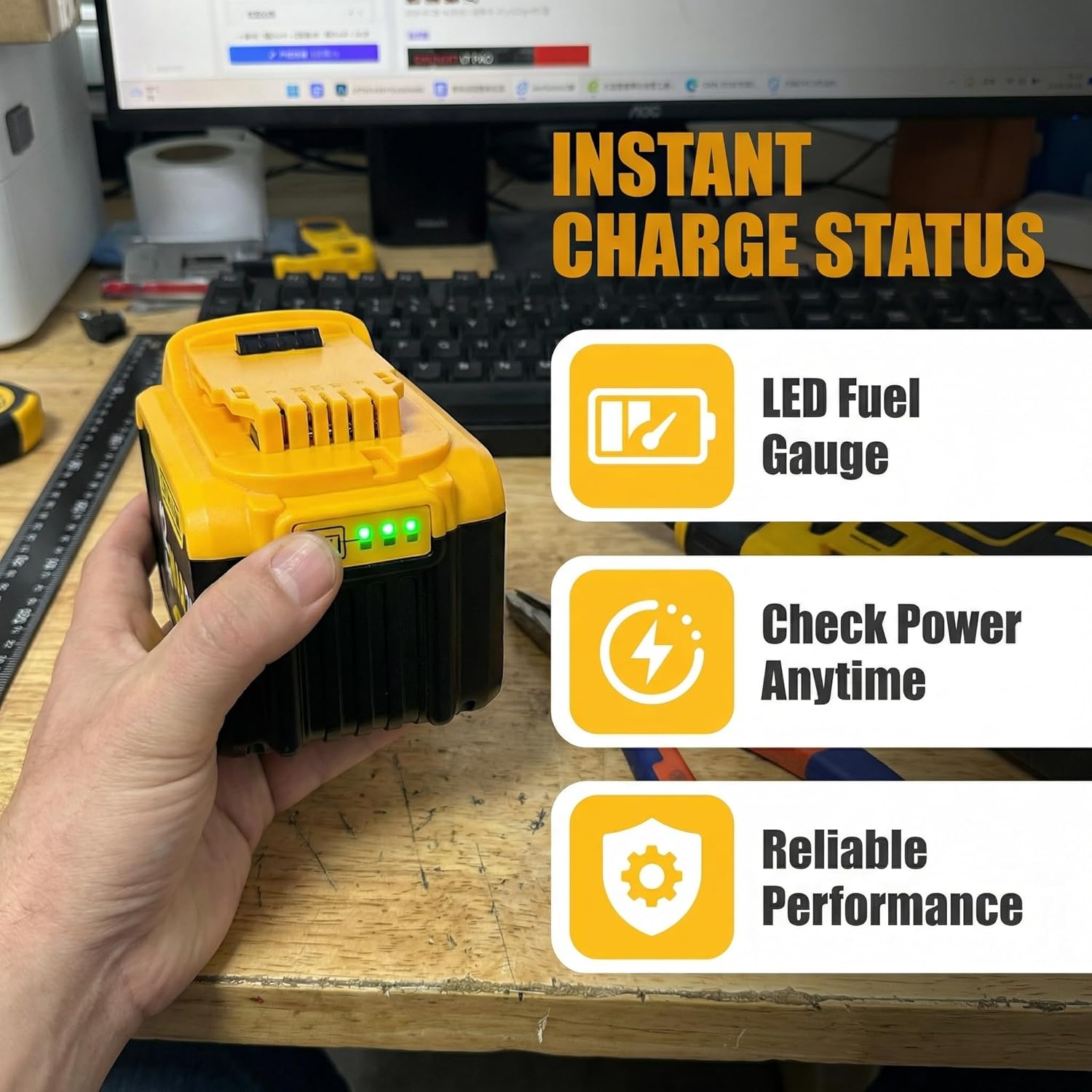 2-Pack 12Ah Replacement Battery for DeWalt 20V Max Tools - High Capacity Compatible with DCB180/DCB200/DCB206, LED Indicator & Safety Protection for Jobsite & Home DIY (2pack-12Ah)