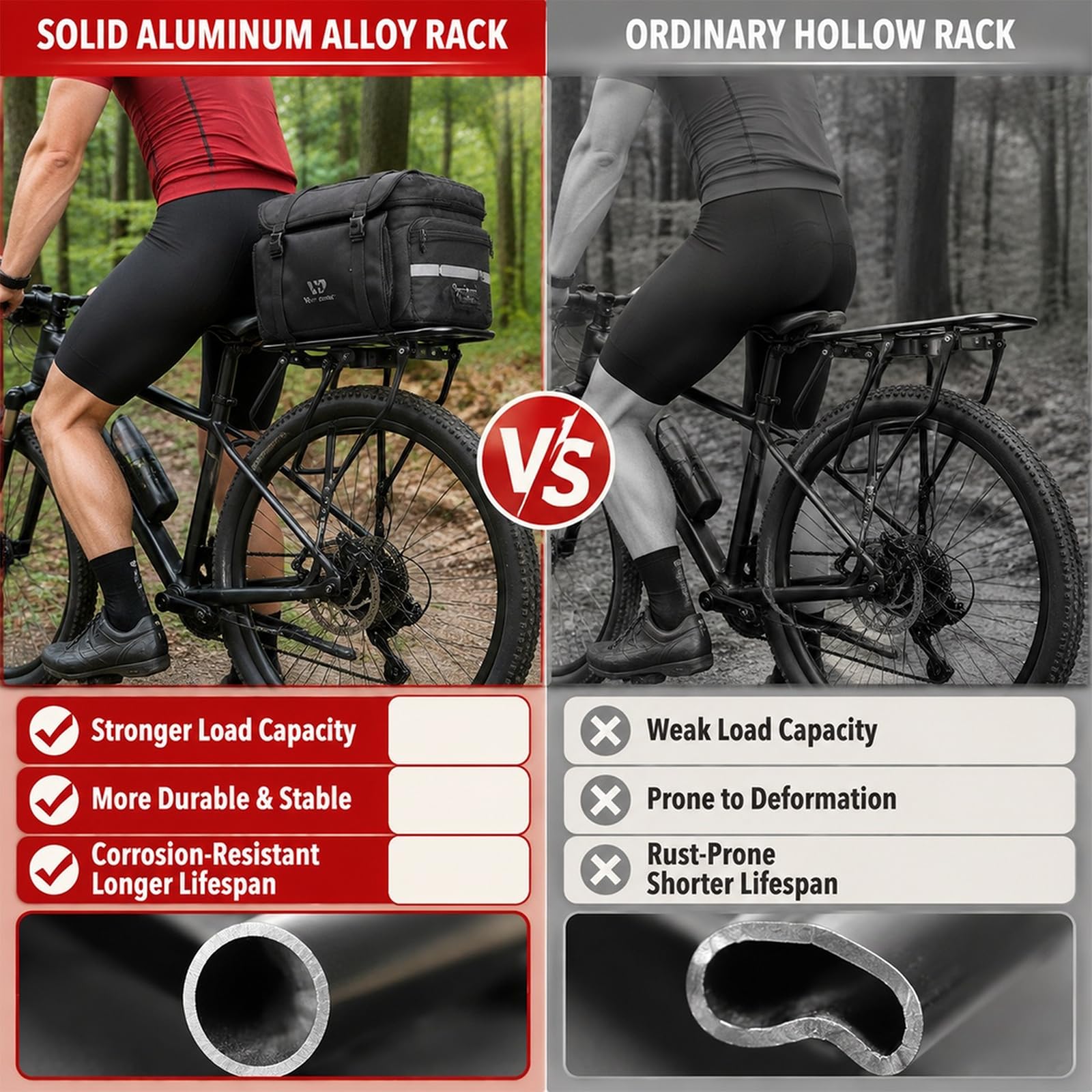 Porte-bagages de vélo VTT en aluminium | Porte-bagages universel réglable pour vélo de 20 à 29 pouces, minimum 50 kg, porte-bagages arrière