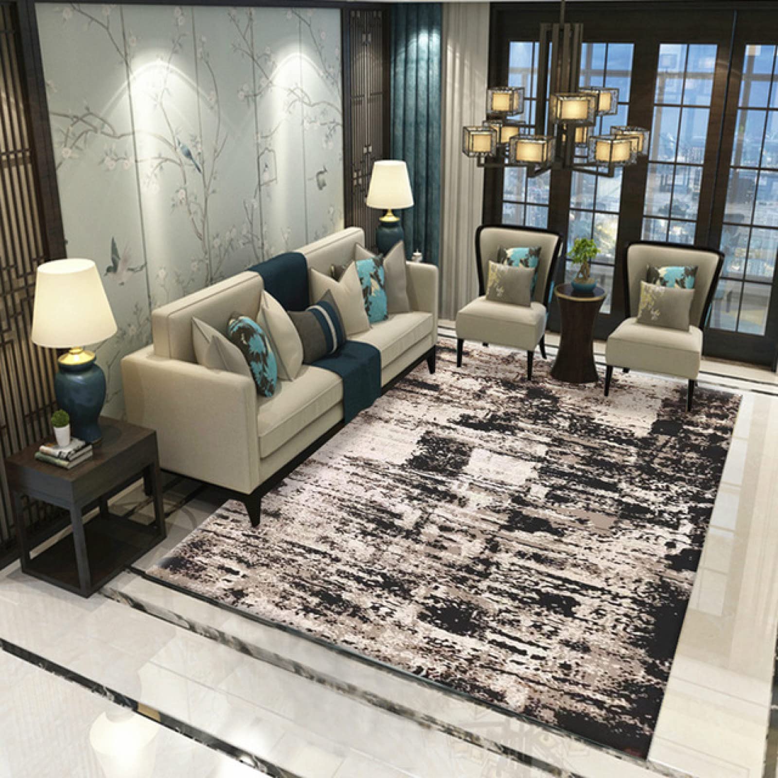 Współczesny dywan salon sypialnia mata stylowa nowoczesna abstrakcja tusz rozpryskowy, krótkie runo, obramowana, miękka, można prać w pralce - 200 * 250 cm