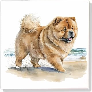 Chow Chow Beach Premium Ceramic Coaster, High Quality Cork Backed, Gift for Him or Her and any Dog Lovers