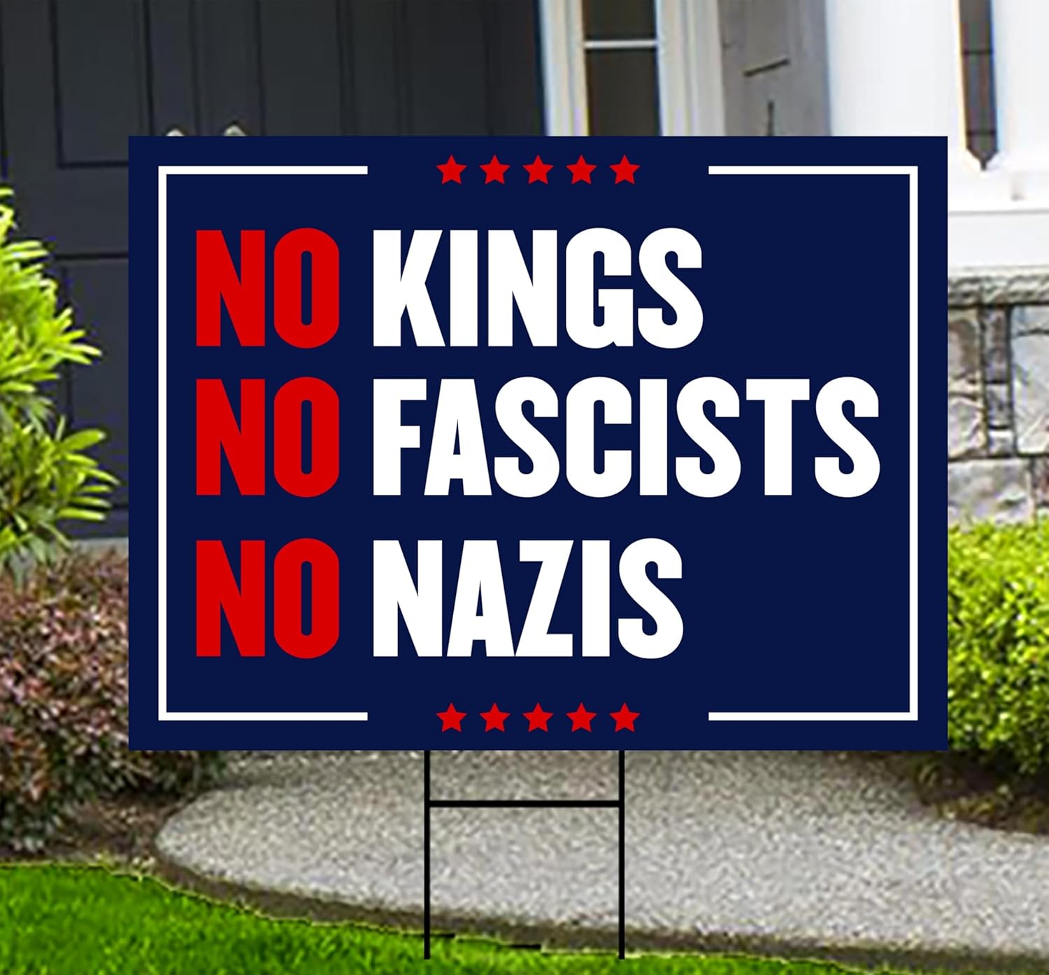 No Kings No Fascists No Nazis Yard Sign - Resist Hate Lawn Sign, Anti-Trump Sign, Resist Racism, Resist Fascism Yard Sign with Metal H-Stake (Multicolor, 24" x 18", Double Sided)