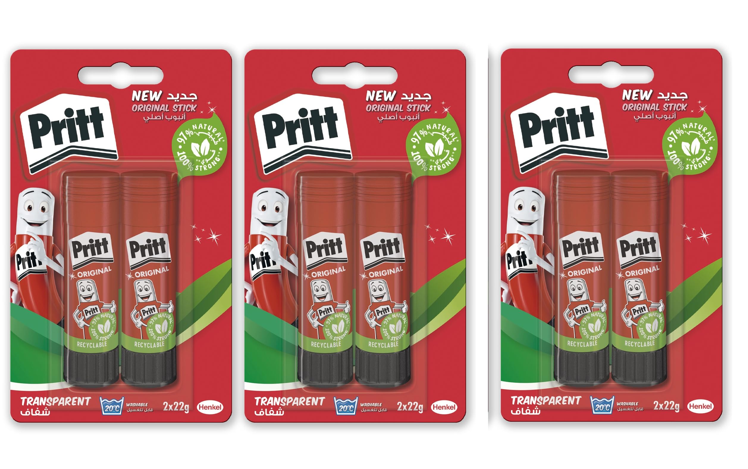 PrittGlue Stick, Safe & Child-Friendly Craft Glue For Arts & Crafts Activities, Strong-Hold Adhesive For School & Office Supplies,2x22G Pritt Stick (pack of 3)|Gluestick for Kids