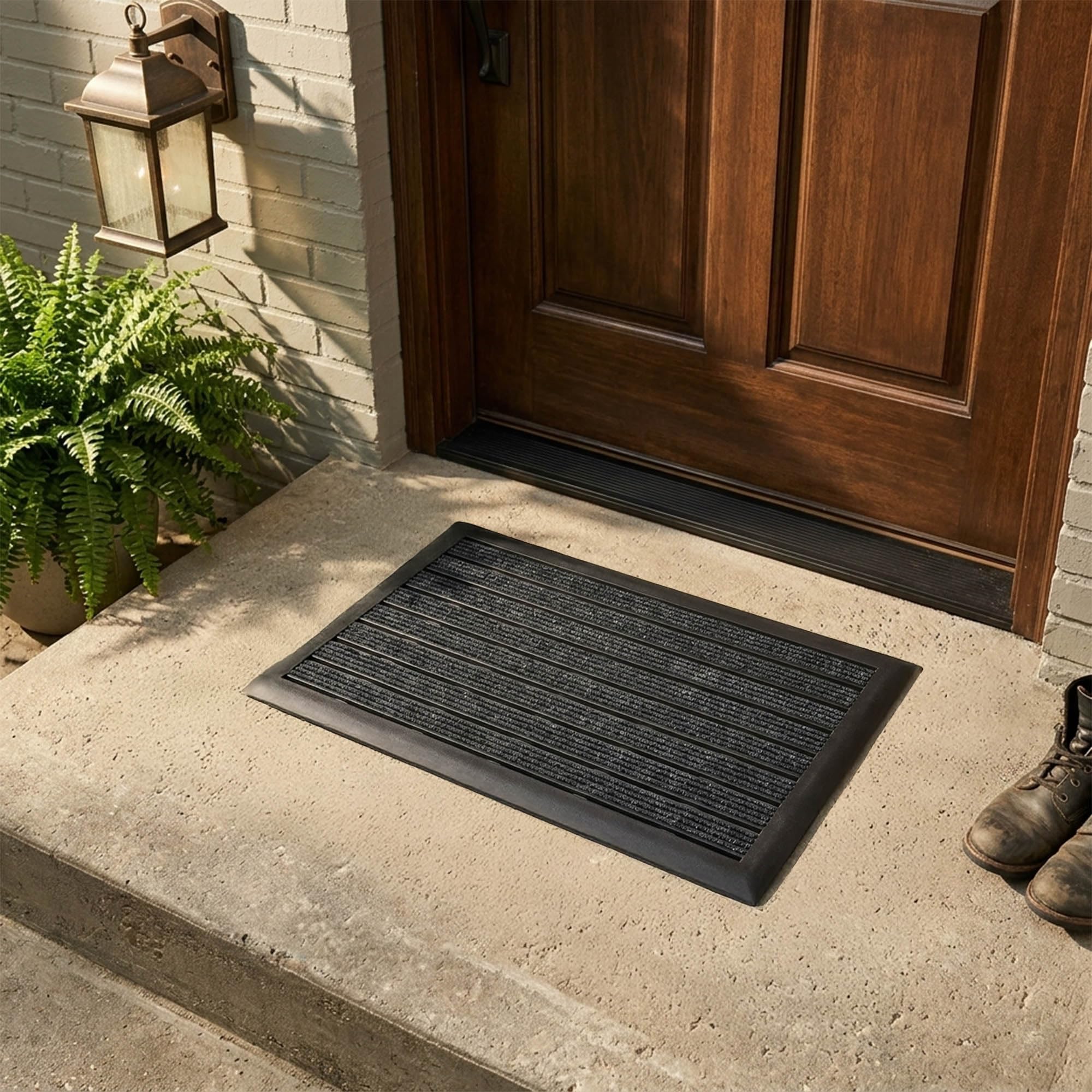 Nicoman Rubber Doormat with Integrated Brush Strips, Open Slatted Design for Drainage, Non-Slip Scraper Mat for Front Door, Porch, and Patio (Black, 16x24 inch/60x40cm)