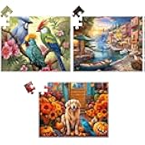 3 Pack 48 Piece Jigsaw Puzzle for Seniors Dementia Puzzles for Elderly Large Piece Puzzle for Seniors Dog Bird Dementia Alzheimer's Products Activities for Seniors Nursing Home Gift 15.7 * 11.8IN