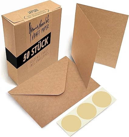 50 Cartes Pliantes Vierges Avec Enveloppes - Papier Kraft Marron, Idéal Pour Invitations Et DIY