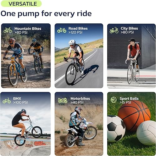 Miniatura 5 de Bomba de bicicleta portátil con medidor de presión digital, bomba de aire recargable de 120 PSI para bicicleta de carretera, bicicleta de montaña,