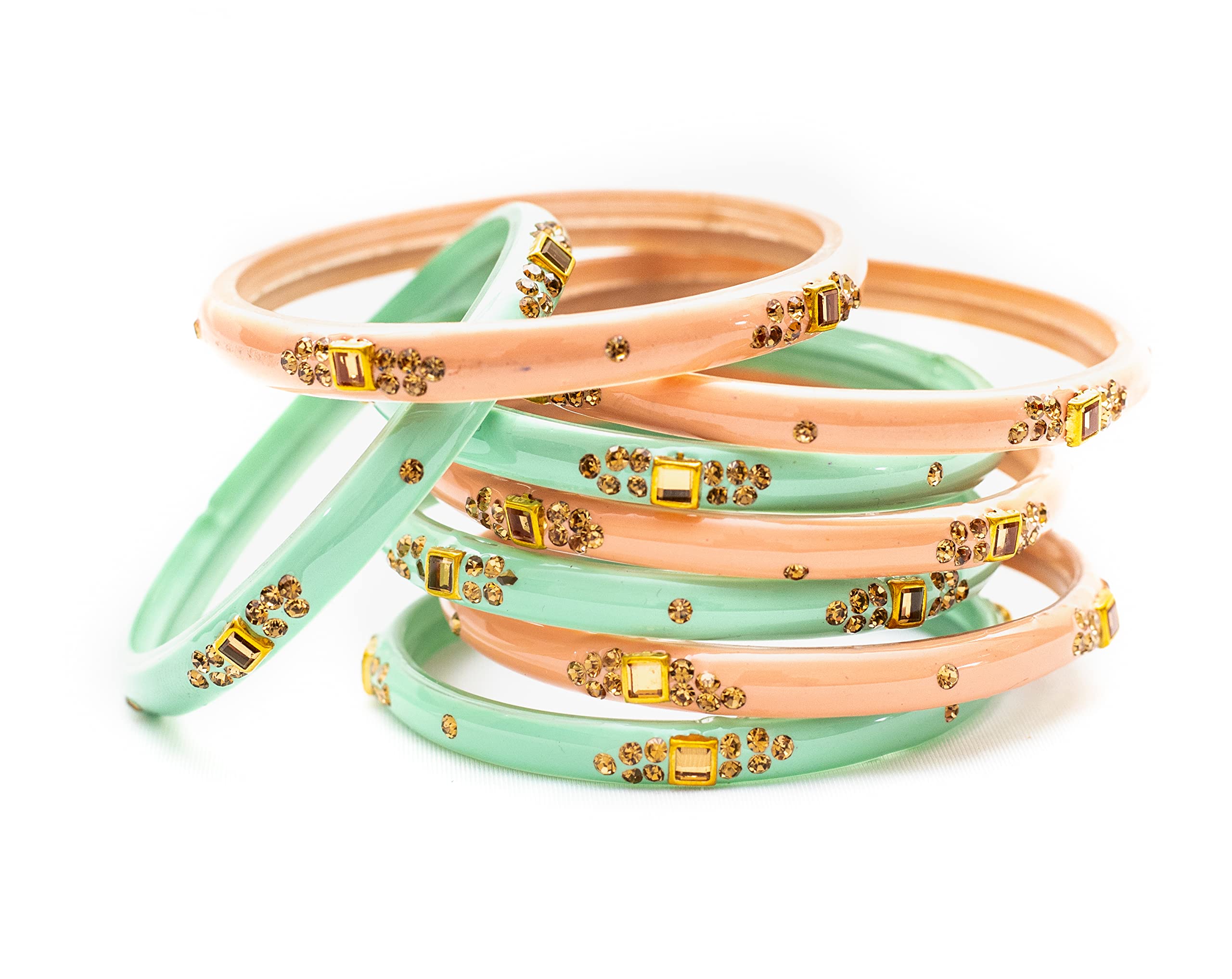 Swara Creations Traditional Glass Kada Bangles Set for women & girls Glossy Bangles Gemstone stone work Red Green Yellow Pink multicolor glass Kade