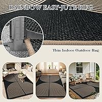 Vista 3 de Lahome Modern Rainbow Easy Jute Carpet, Washable 5x7 Area Rugs for Living Room Patio Black Farmhouse Indoor Outdoor Rugs, Contemporary Natural Non