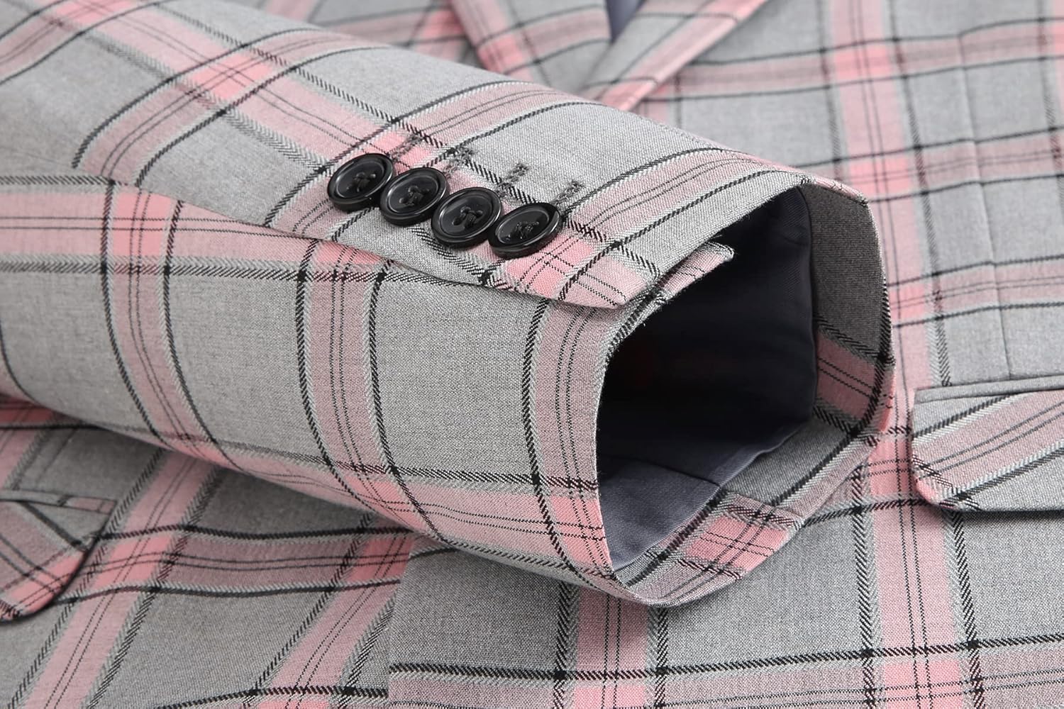 MOGU Mens 3 Piece Slim Fit Plaid Suit Blazer Jacket+Vest+Pants - Image 6