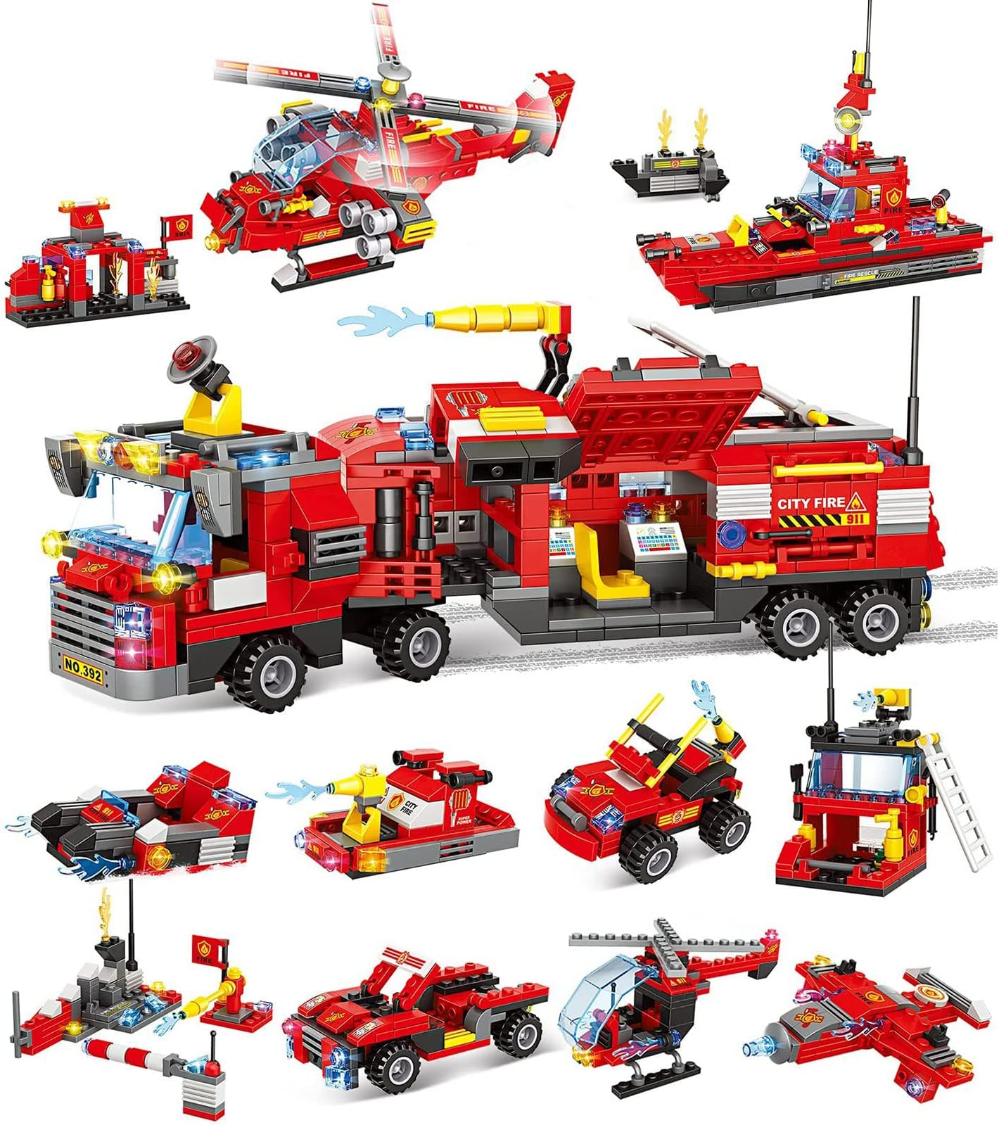 Arabest STEM Building Toys, 756pcs City Fire Truck Building Block Set for 6 Year Old Boys, 27-in-1 Engineering Building Bricks, Fire Vehicle Blocks Kits, Best Gifts for Kids Aged 6-12 Yr Old
