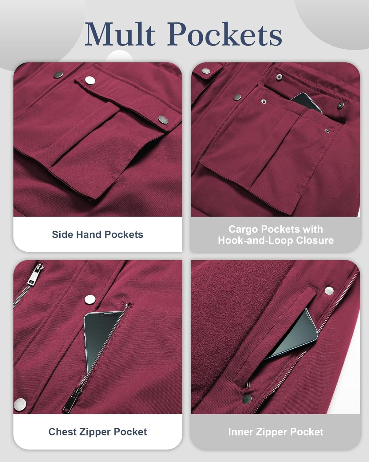 Chrisuno Women's Plus Size Winter Coat Insulated Military Parka Jacket Waterproof Fleece Lined Thickened Detachable Hood - Image 7