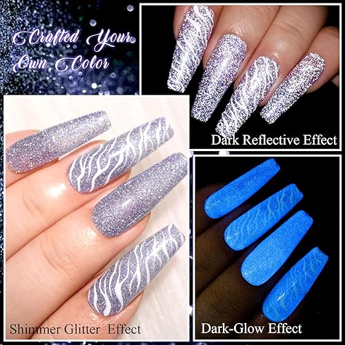 Miniatura 4 de MEET ACROSS Juego de esmaltes de uñas de gel que brillan en la oscuridad, 6 colores luminosos con purpurina, kit de manicura de esmalte de gel con