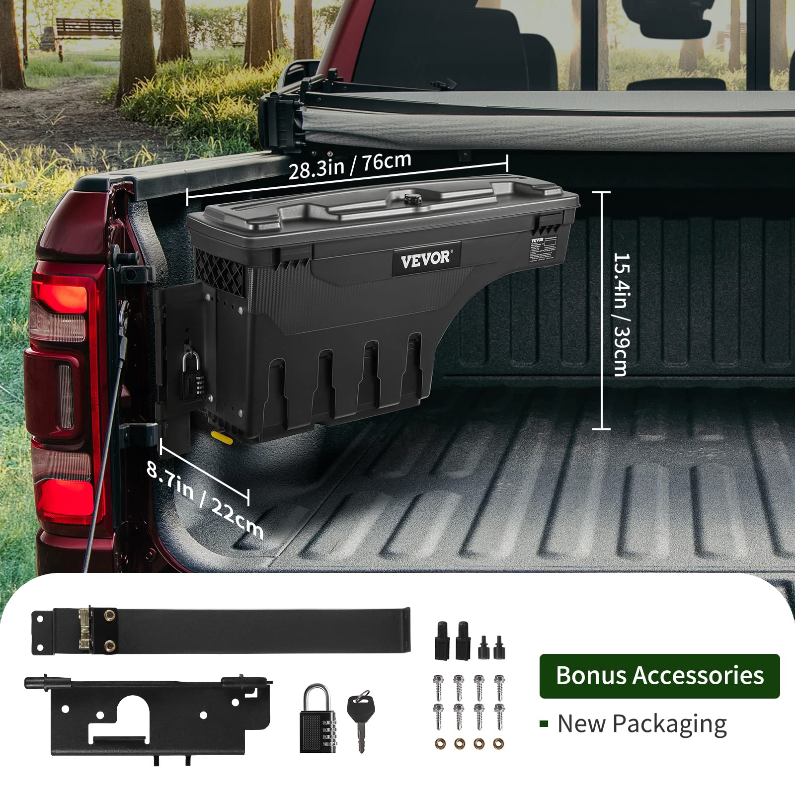 VEVOR Scatola di Immagazzinaggio per Auto Nero, Capacità Massima 6,6 Galloni Cassetta degli Attrezzi del Camioncino ABS e Acciaio al Carbonio, Adatta a Dodge Ram 1500 2019-2021, Installazione Facile