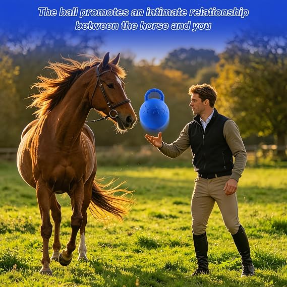 2 Pack 10 Inch Horse Herding Ball with Handle Horse Toys Equine Ball for Entertainment & Interactive Play, Stall Boredom Relief, Blue