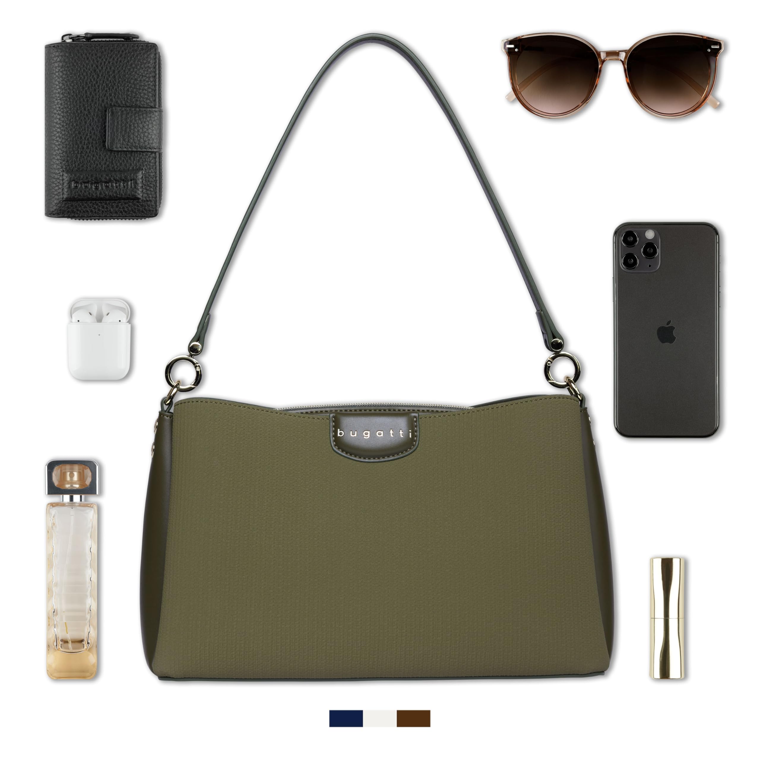 bugatti Leah Schultertasche M, Damen-Tasche aus Kunstleder mit zwei Schulterriemen