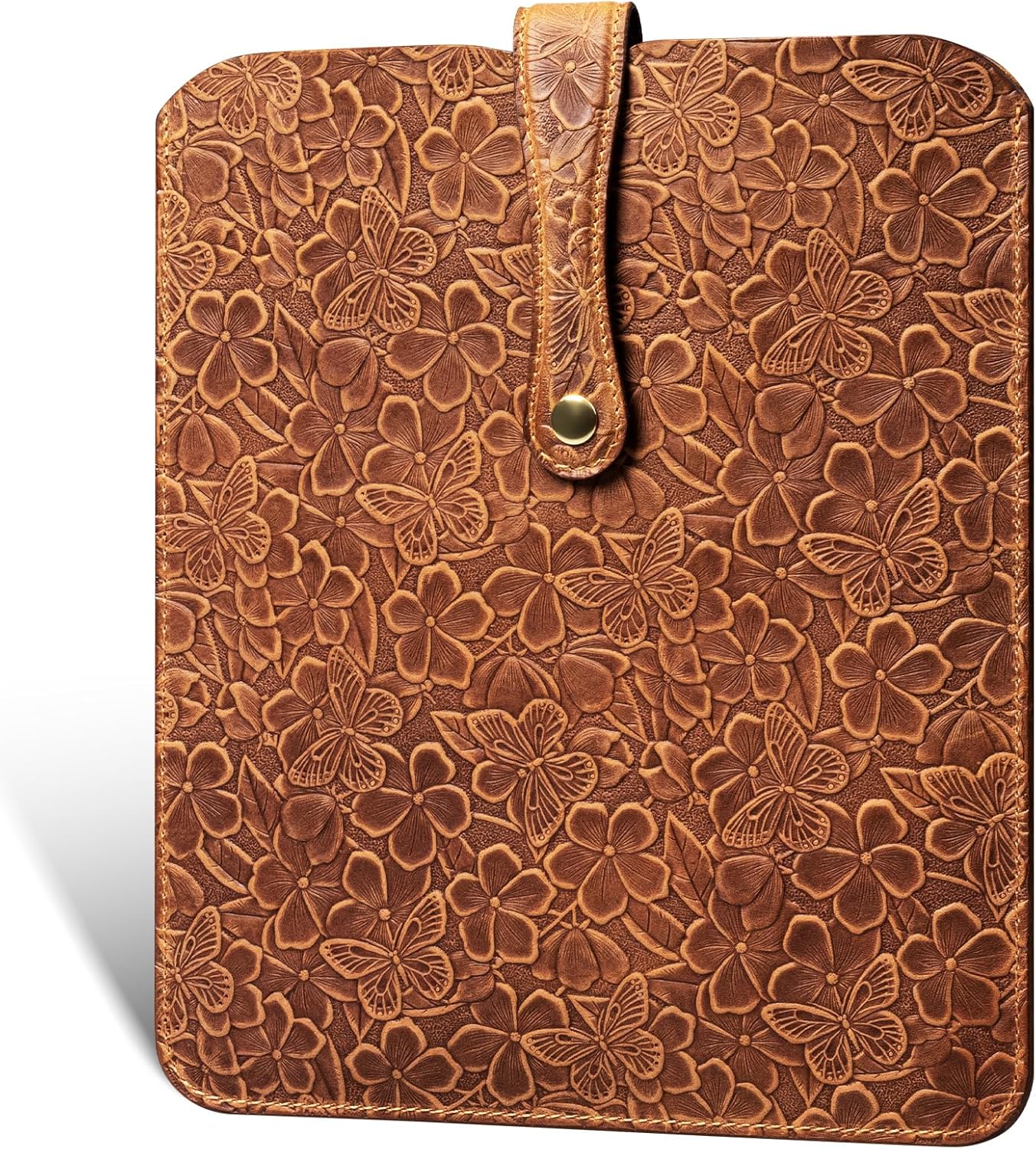 Vertical Laptop Sleeve for 14-inch MacBook Pro, Genuine Leather Protective Case Compatible with M1/M2/M3/M4 Pro/Max, Brown