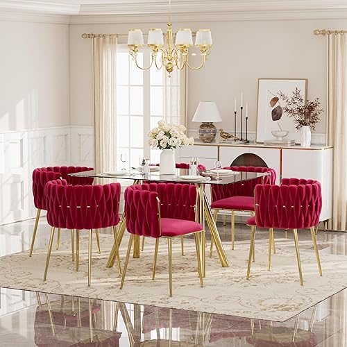 Miniatura 30 de Glam Style - Juego de mesa de comedor de 5 piezas para 4, mesa de comedor rectangular de vidrio templado de 51 pulgadas con base de metal dorado