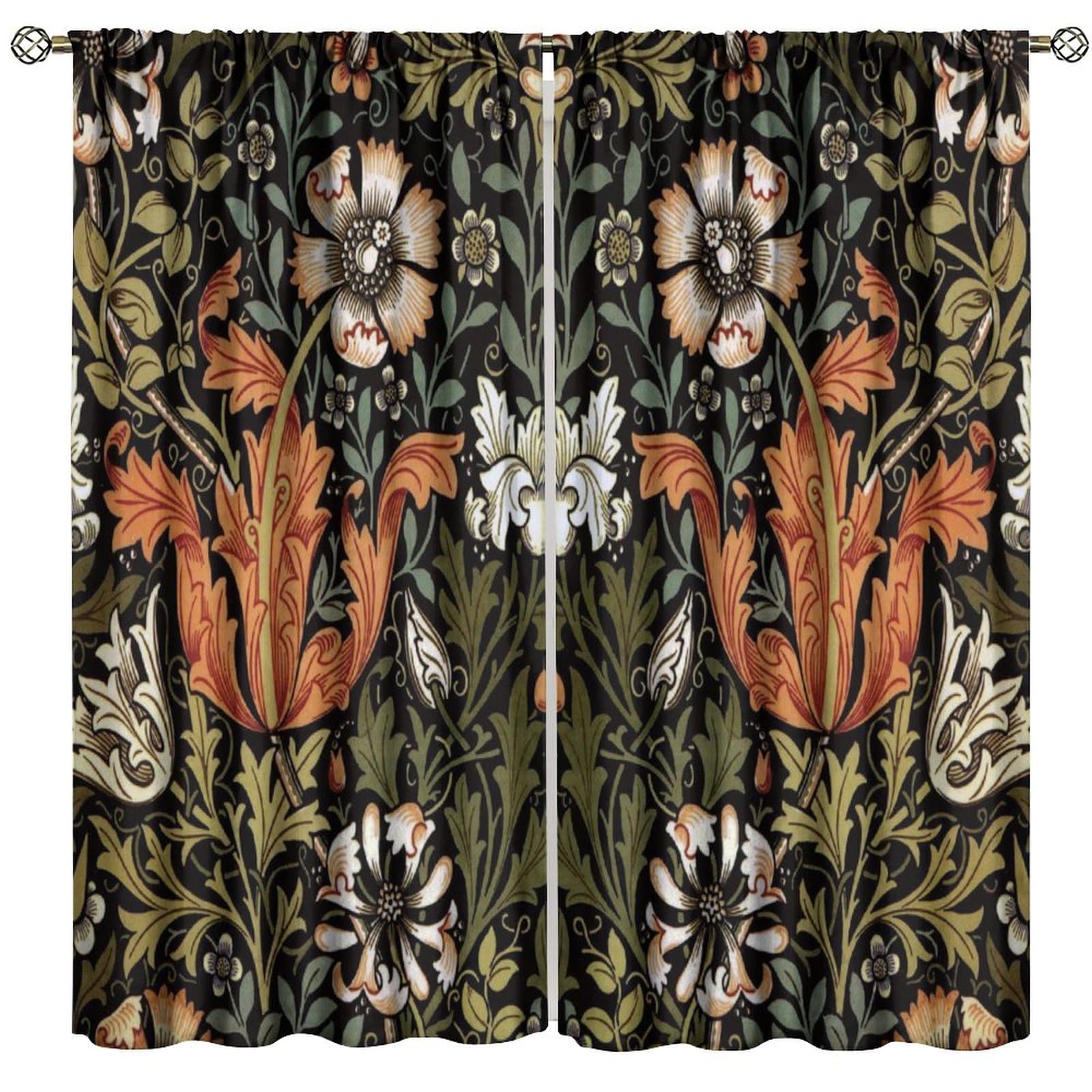 Extra Long Wildflower Curtain Flower Floral Vintage Botanical Accessories Herbs Plant Windows for Home Kitchen Restaurant Decoration Window Drapes 2Panel 42" W X 54" L