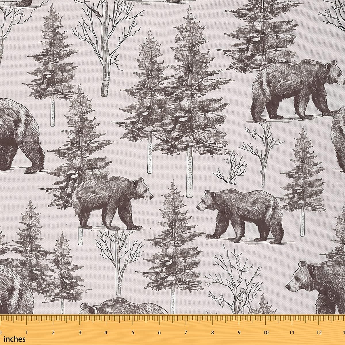 Erosebridal Brown Bear Decorative Fabric,Hunting Bear Indoor Outdoor Fabric,Wild Animal Wildlife Upholstery Fabric for Kids Boys,Pine Trees Material by The Yard,Vintage Farmhouse Art Fabric,3 Yards