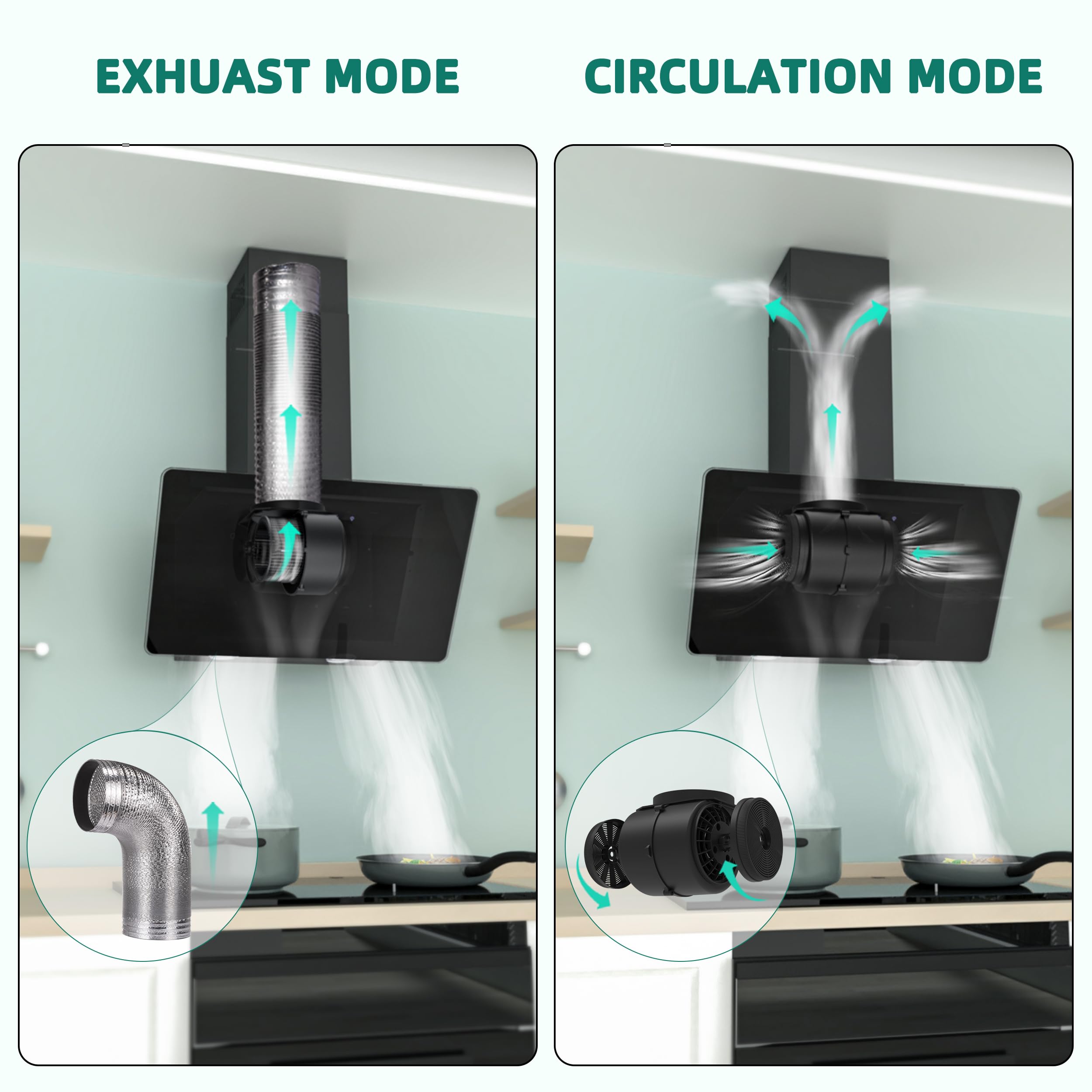 FIREGAS Hotte aspirante 60cm, Hotte aspirante à évacuation/circulation d'air avec Touch Control,LED, Moteur sans balais,silencieuse, Hotte aspirante puissante, Hotte inclinée, efficacité A++