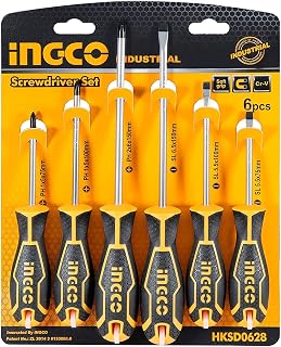 INGCO HKSD0628 6 pcs Round Blade Screwdriver set Industrial Premium Pro-Grade Screwdriver Set with Custom Ergonomic Handle... Price In India