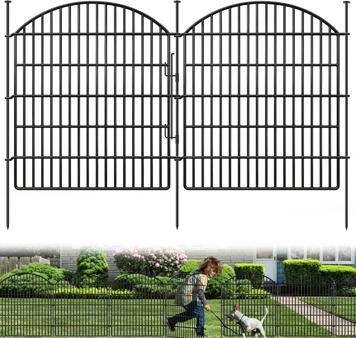 16 Panels Decorative Garden Fence with Lock, 33in (H) x 38.67ft (L) No Dig Dog Animal Barrier for Outdoor Yard, Rustproof Ground Stakes Metal Fencing for Yard, Patio, Flower Bed