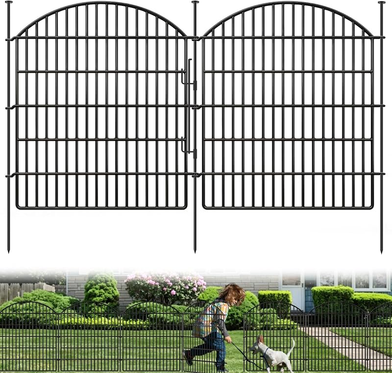 16 Panels Decorative Garden Fence with Lock, 33in (H) x 38.67ft (L) No Dig Dog Animal Barrier for Outdoor Yard, Rustproof Ground Stakes Metal Fencing for Yard, Patio, Flower Bed