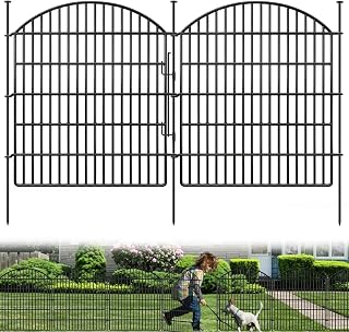10 Panels Garden Fence Animal Barrier with Lock, 33in (H) x 24ft (L) Dog Fences Outdoor for Yard No Dig Rustproof Decorative Tall Metal Panel Border Rabbits Temporary Ground Stakes Fencing