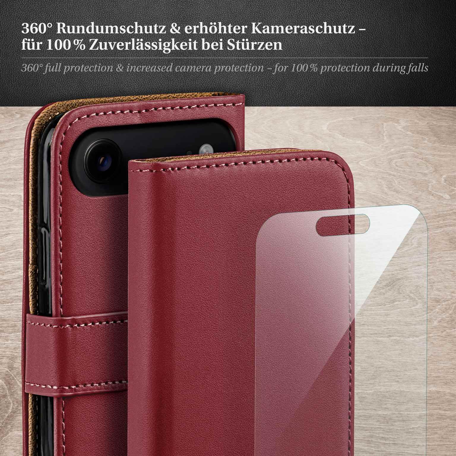 moex Set 4 in 1 per iPhone Air con 3 pellicole protettive, scomparto per carte di credito, custodia a libro e pellicola FlexProtect, protezione completa a 360°, bordeaux