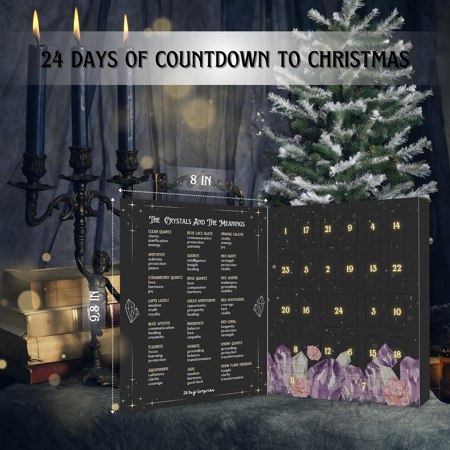 Crystal Advent Calendar for Adults Women - Healing Gemstone Advent Calendar 2025 for 24 Days Christmas Countdown - Natural Crystals Chips Bottles Gift Set for Witch Beginners