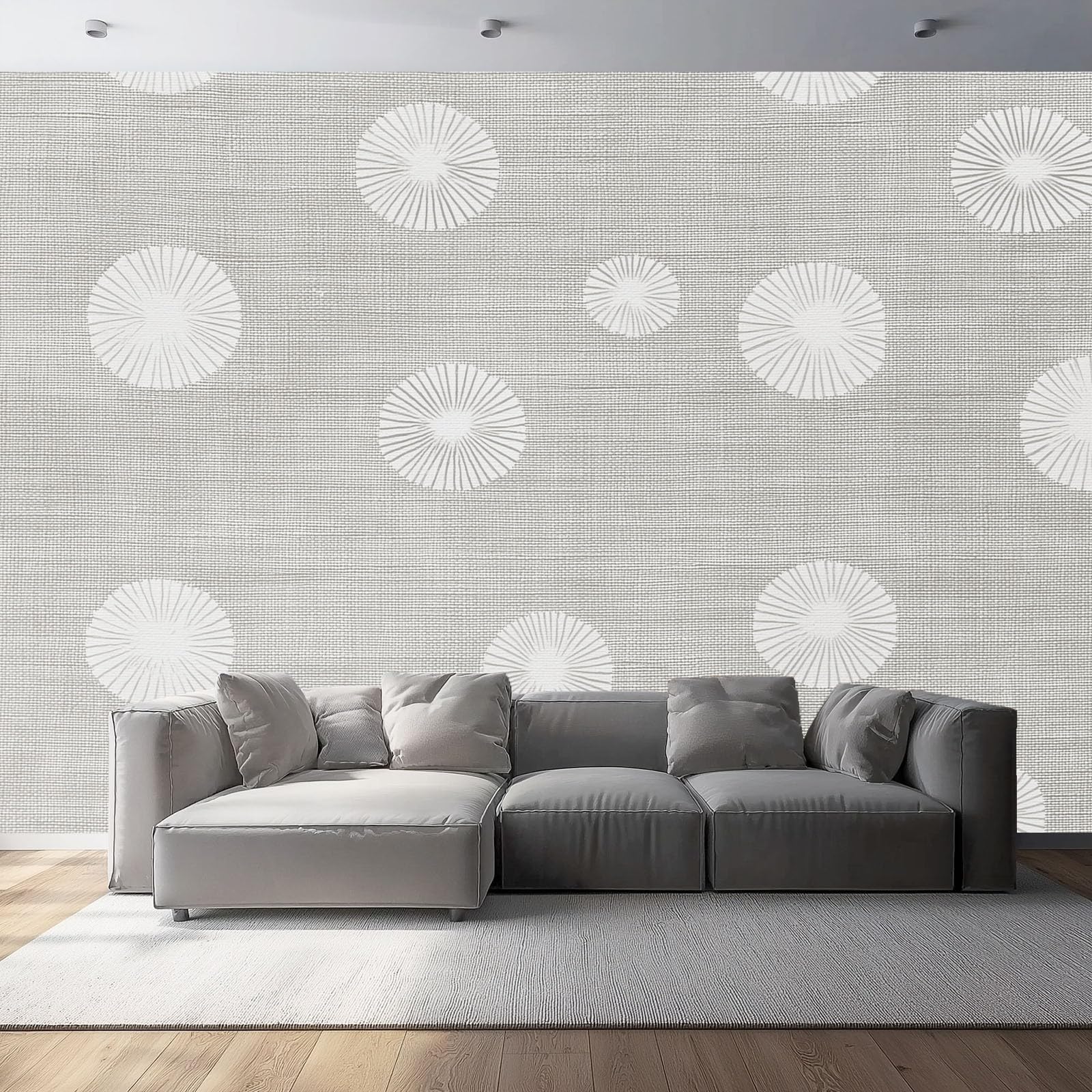 Mural de pared geométrico blanco plata para ampliar pasillos oscuros y salones