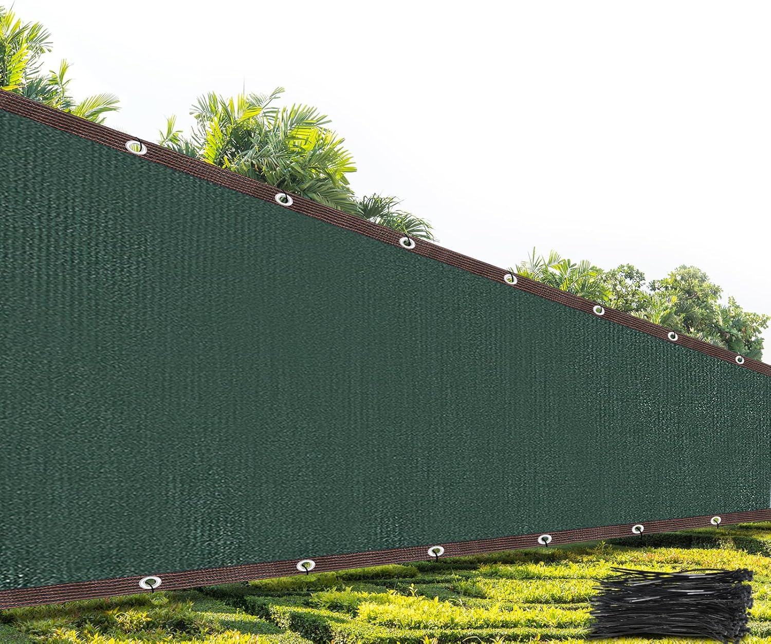 6 x 50ft Privacy Screen Fence Heavy Duty with 80 Zip Ties, 90% Visibility Blocking Fence Cover Windscreen Mesh Shade Net with Aluminum Grommets for Garden Wall Backyard Yard, Dark Green