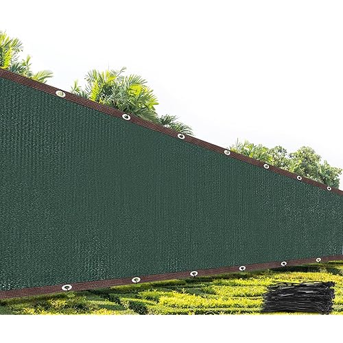 Ribbonlic 6 x 50Ft Privacy Fence Screen Heavy Duty with 80 Zip Ties, 90% Visibility Blocking Fence Cover Windscreen Mesh Shade Net with Aluminum Grommets for Garden Wall Backyard Yard, Dark Green