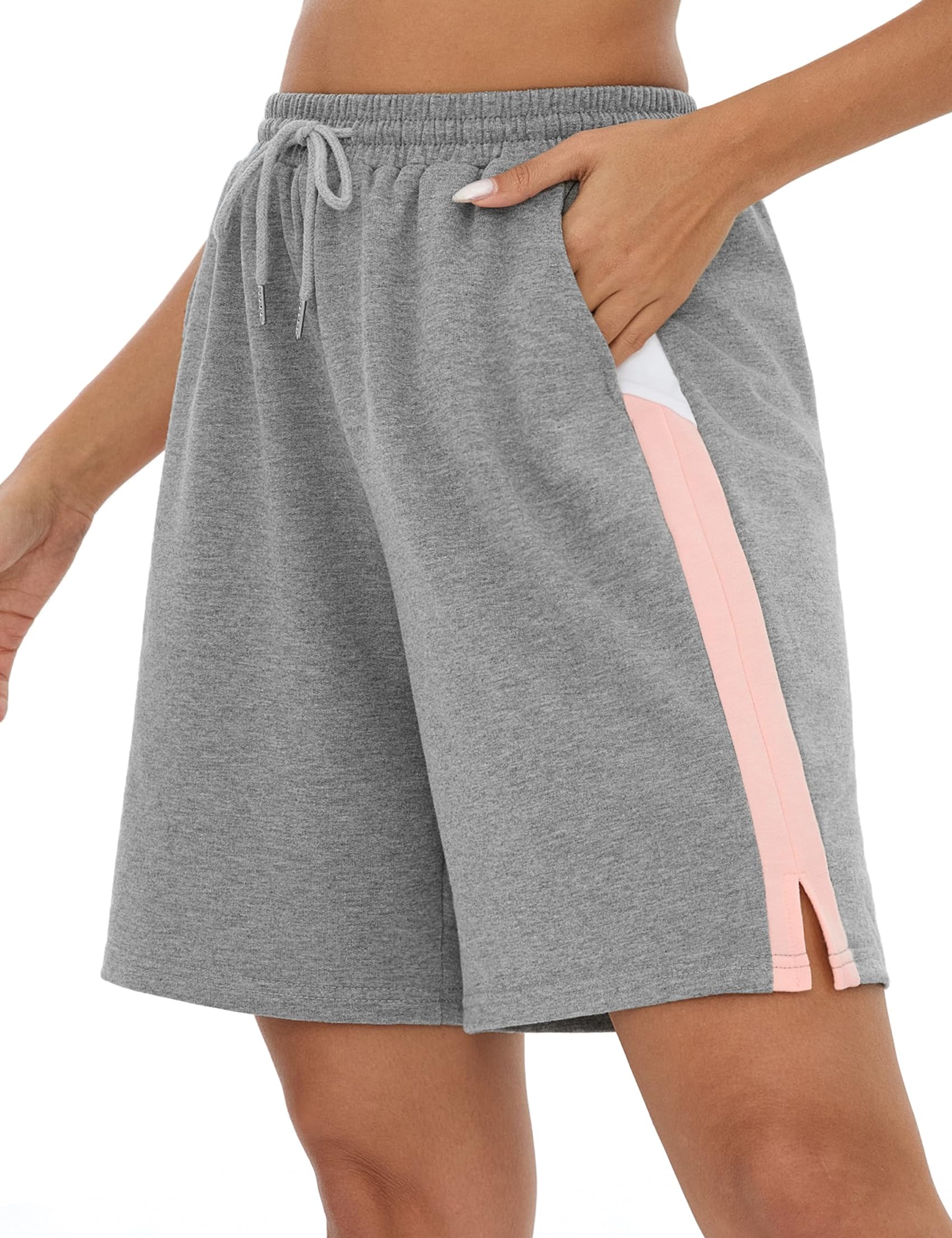Terecey Sport Shorts Damen Lockere Casual Bermuda Kurze Hosen Weich Streifen Jogginghose High Waist Freizeithose mit Taschen und Kordelzug fur Running Yoga Fitness Lounge Fitnessstudio S-XXL