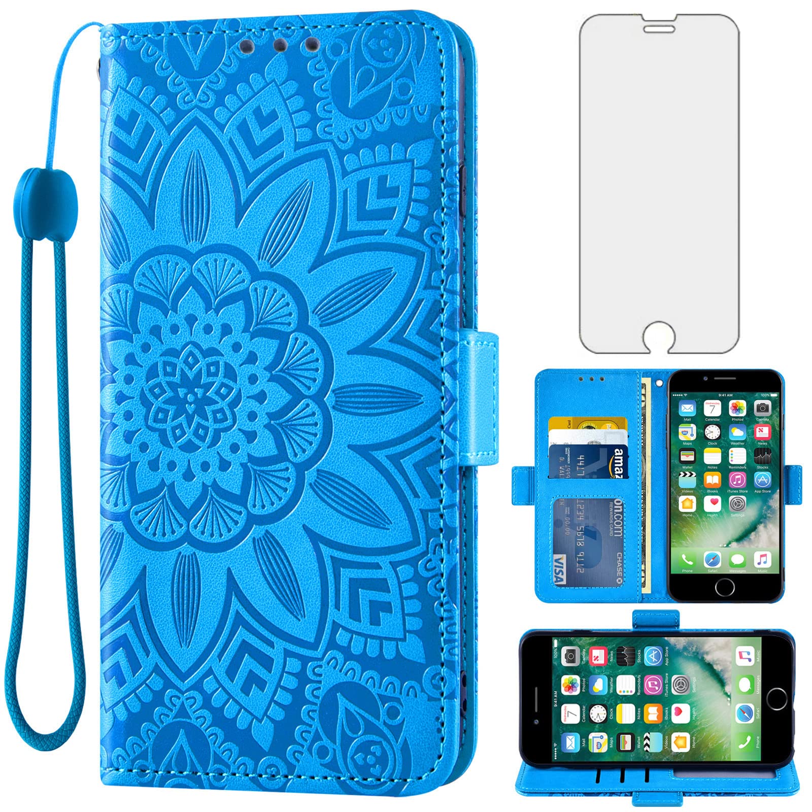 Asuwish Phone Case for iPhone 7plus 8plus 7/8 Plus with Tempered Glass Screen Protector and Wallet Flip Cover Credit Card Holder Cell Accessories i